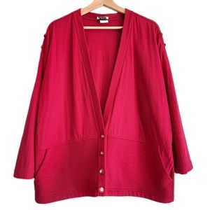 🍒 Vintage SPORTS COLLECTION Button Down Cardigan Deep V-Neck Pink Sz 14
